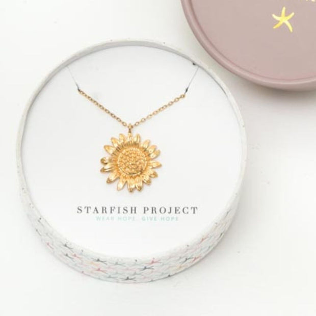 Golden Sunflower Necklace in a gift box