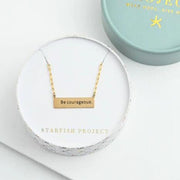 Be Courageous and Be Strong Gold Bar Necklace in gift box