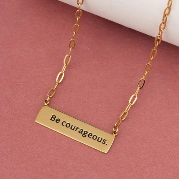 Be Courageous and Be Strong Gold Bar Necklace styled