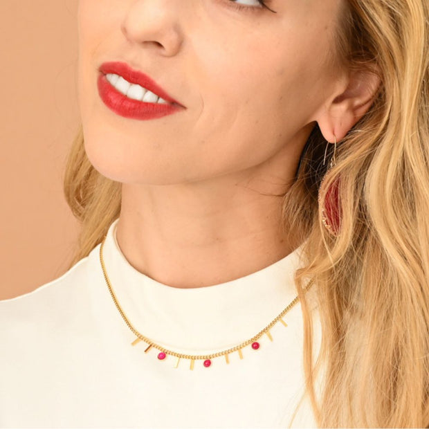 Helio Necklace in Scarlet on model