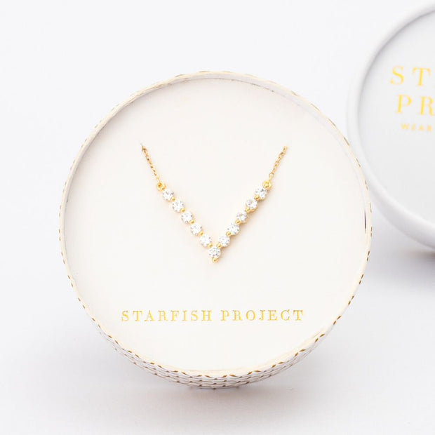 Brilliance V-Bar Chevron Zircon and Gold Necklace in gift box