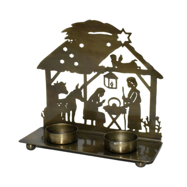 Flat Metal Cutout Nativity Manger Scene Double T-Light Holder back view