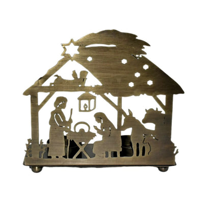Flat Metal Cutout Nativity Manger Scene Double T-Light Holder front view