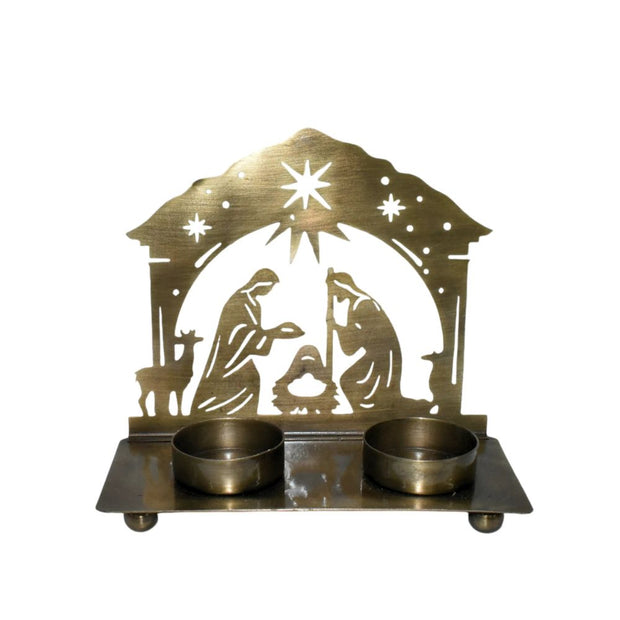 Flat Metal Cutout Nativity Scene T-Light Candle Holder back view