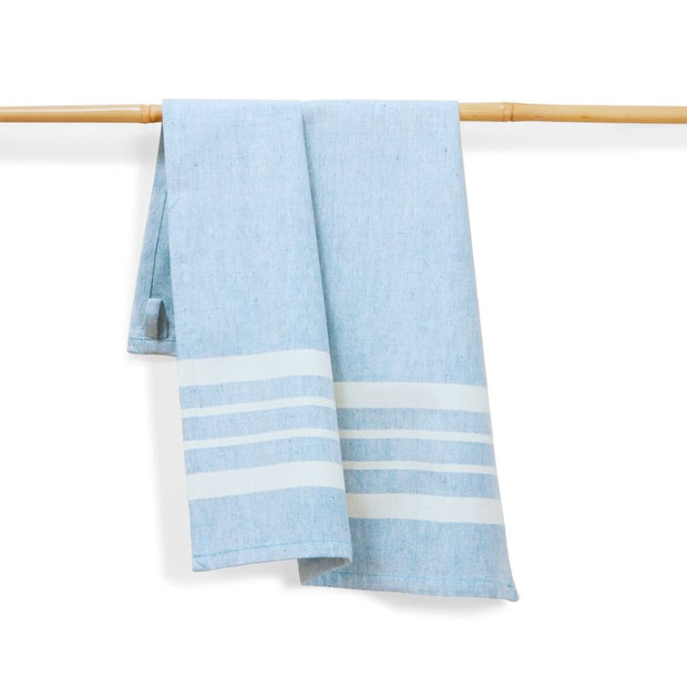 Striped Cotton Kitchen Towel 27"x19" - Sky Blue with white stripes
