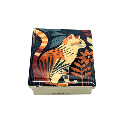 Small Painted Cat Tin Jewelry Box seen from top
