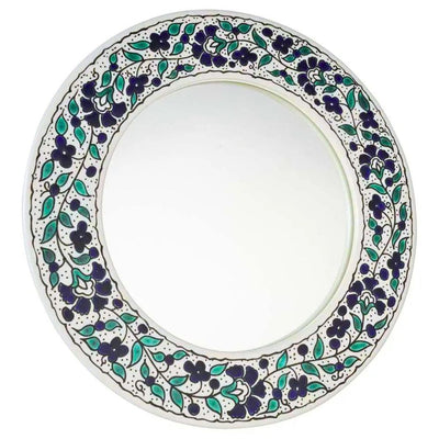 Blue Floral Round Ceramic Mirror