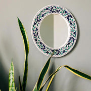 Blue Floral Round Ceramic Mirror on wall