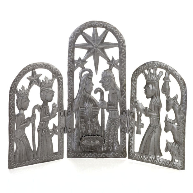 Recycled Metal Trifold Nativity Scene