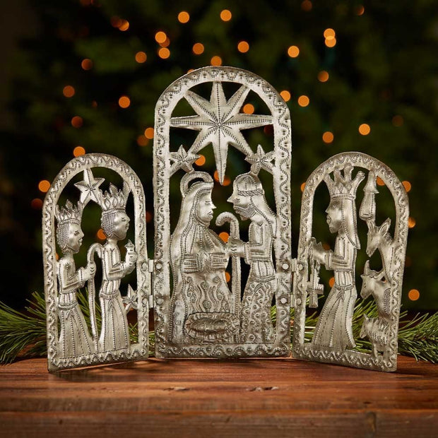 Recycled Metal Trifold Nativity Scene lifestyle