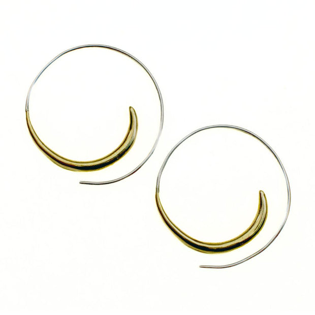 Sterling Silver and 14k gold Minimalist Open Hoop Spiral Rip Curl Earrings