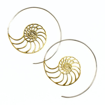 Sterling Silver and 14k gold Spiral Mermaid's Call Open Hoop Earrings