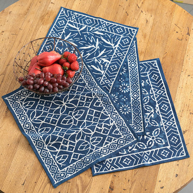Indigo Dabu Placemats in assorted designs styled