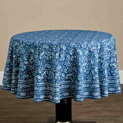 Block Printed Cotton Round Tablecloth - Paisley Dabu styled