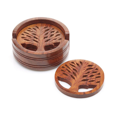 Set of Four Tree of Life Sheesham Wood Coasters