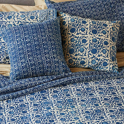 Block-printed Reversible Pillow - Indigo Floral Dabu lifestyle