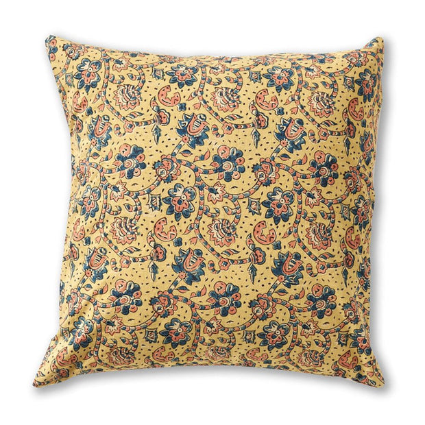Kalamkari Reversible Pillow showing side with Lotus Flowers  pattern
