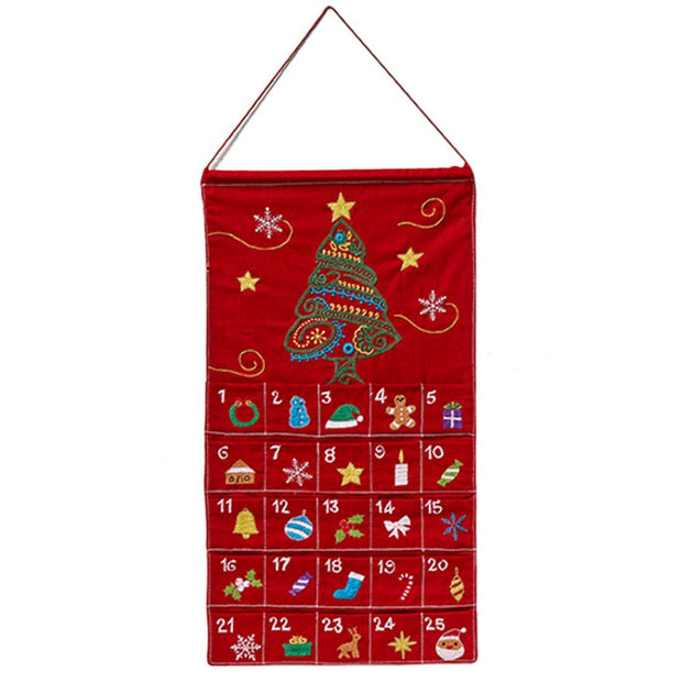 Hand-embroidered Christmas Countdown Advent Wall Calendar