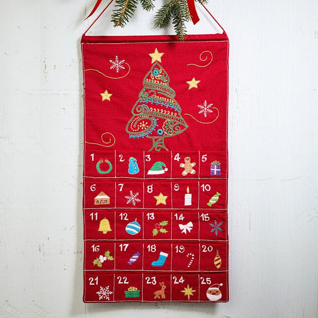Hand-embroidered Christmas Countdown Advent Wall Calendar lifestyle
