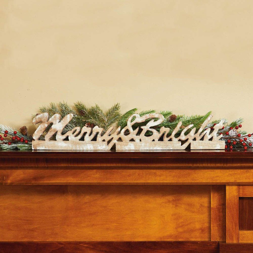 Merry & Bright Rustic Word Art Piece lifestyle