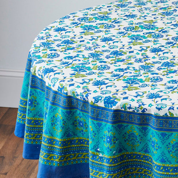 Monsoon Flower Round Tablecloth 70" on table