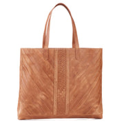 Large Tan Genuine Leather Tote Bag front view