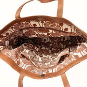 Large Tan Genuine Leather Tote Bag interior view