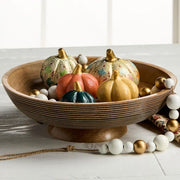 Papier-Mache Harvest Textured Pumpkins in a bowl as a centerpiece