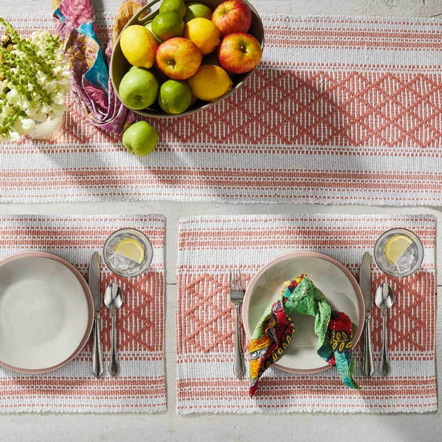 Dining Table setting with Lattice Rethread Placemats and matching runner