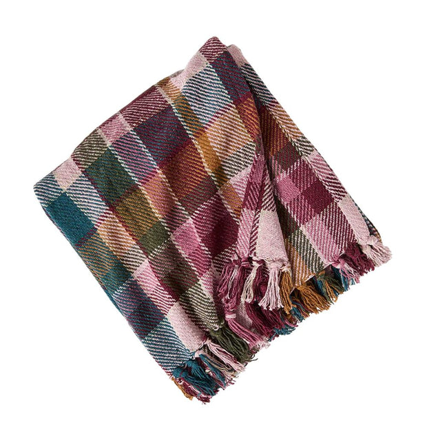 76" x 60" Rethread Blanket with fringes in Lake Tahoe Plaid design