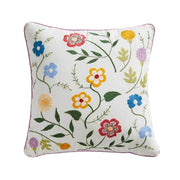 18-inch Throw Pillow with Embroidered Wildflowers