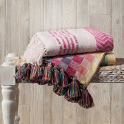 60" x 50" Rethread Throw - Rainbow Gingham styled with another blanket