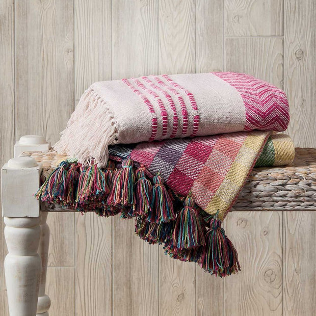 60" x 50" Rethread Throw - Rainbow Gingham styled with another blanket