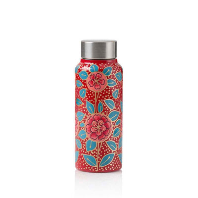 Stainless Steel Hand-painted Apple Blossom Kashmiri Water Bottle closed