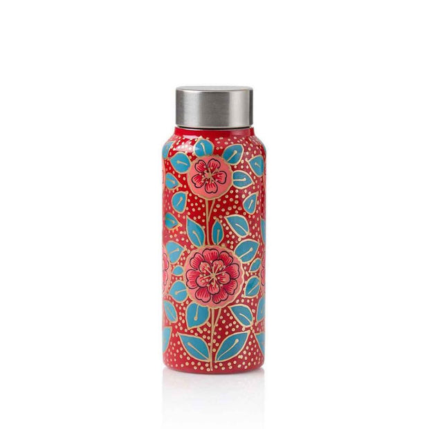 Stainless Steel Hand-painted Apple Blossom Kashmiri Water Bottle closed