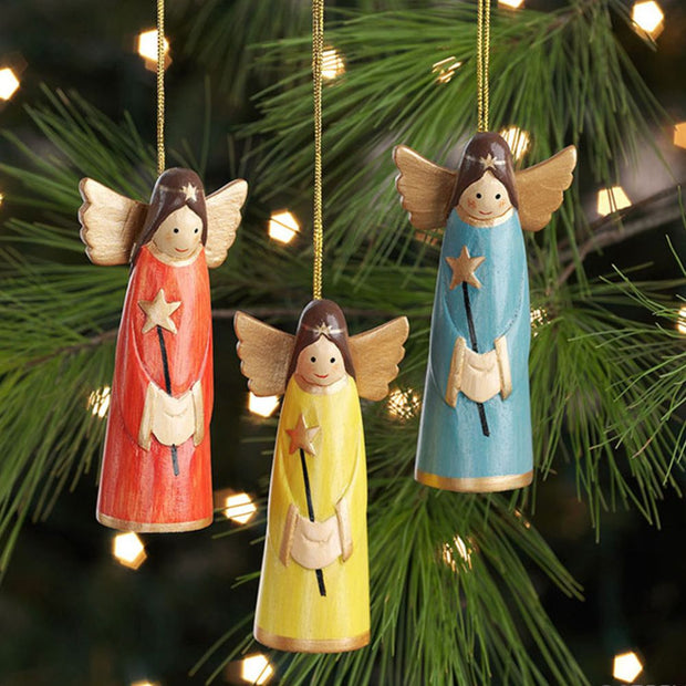Hand-carved and hand-painted Wood Angel Ornament-set of 3 lifestyle