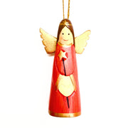 Hand-carved and hand-painted Wood Angel Ornament-orange