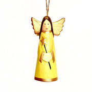 Hand-carved and hand-painted Wood Angel Ornament-yellow