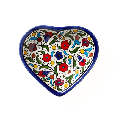 Hand-painted Blue Floral West Bank Heart Trinket Dish