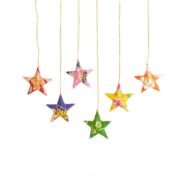 Set of 6 Sari Star Ornaments