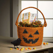 Halloween Jack O' Lantern Jute Basket filled with candy