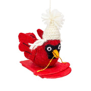 Felt Sledding Cardinal with a Winter Hat Ornament