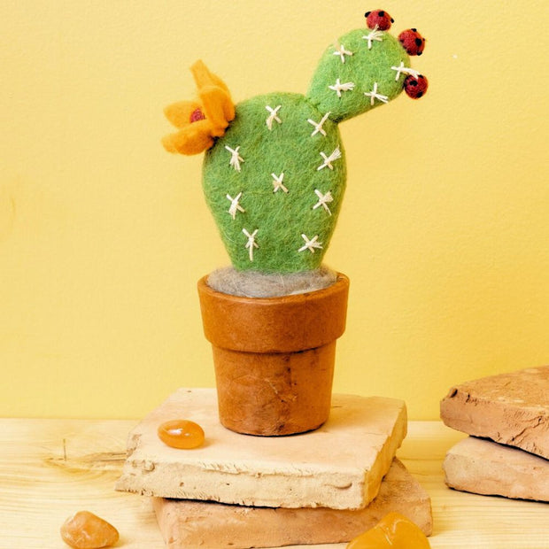 Small Felt Prickly Pear Potted Cactus decor styled