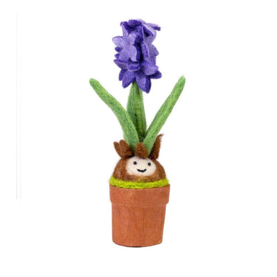 Potted plant decor piece featuring a felt purple hyacinth in bloom