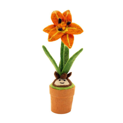 Potted Plant featuring an Orange Felted Day Lily Blossom