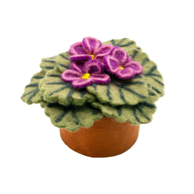 Potted Plant Decor featuring a Felted African Violet in Bloom