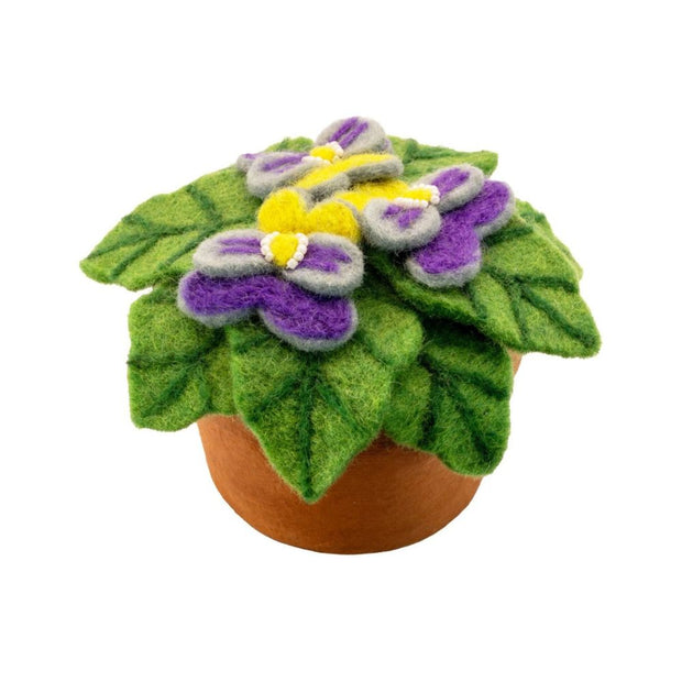 Potted Plant Decor - Felted Pansies in Bloom