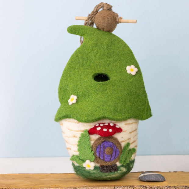 Felted Wool Birdhouse: Woodland Fairy House styled
