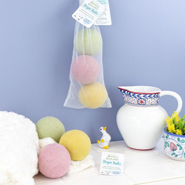 Set of 3 Pastel Color Wool Dryer Balls in bag styled
