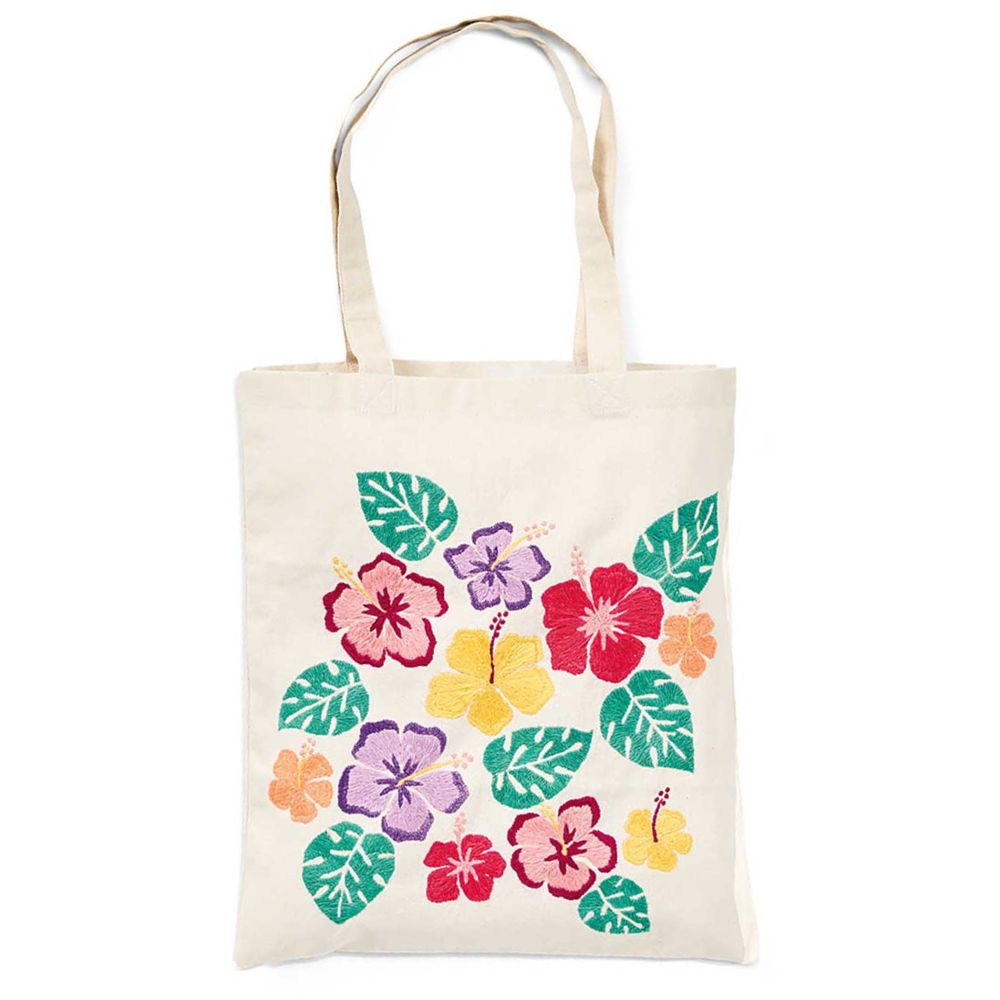 Reusable Tote Bag - Embroidered Tropical Hibiscus – Zee Bee Market LLC